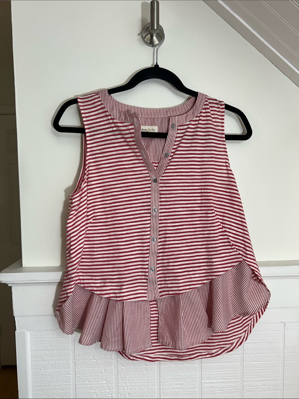 Anthro Meadow Rue Red & White Striped Patriotic July 4th Summer Top size small